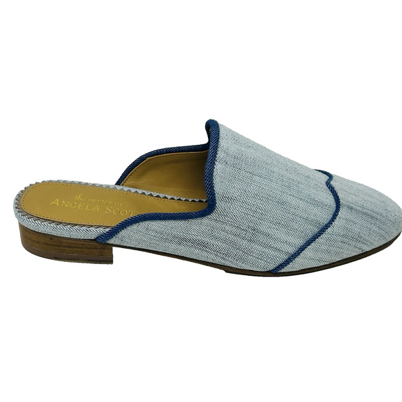 The Office of Angela Scott Adelaide Mule Size 38 Washed Denim Blue Wingtip NWOB